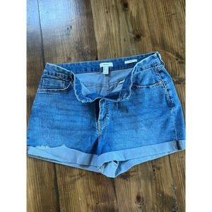 Forever 21 Curved High Waisted Denim Shorts Medium Wash Blue Womens Size 32